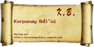 Korponay Béni névjegykártya
